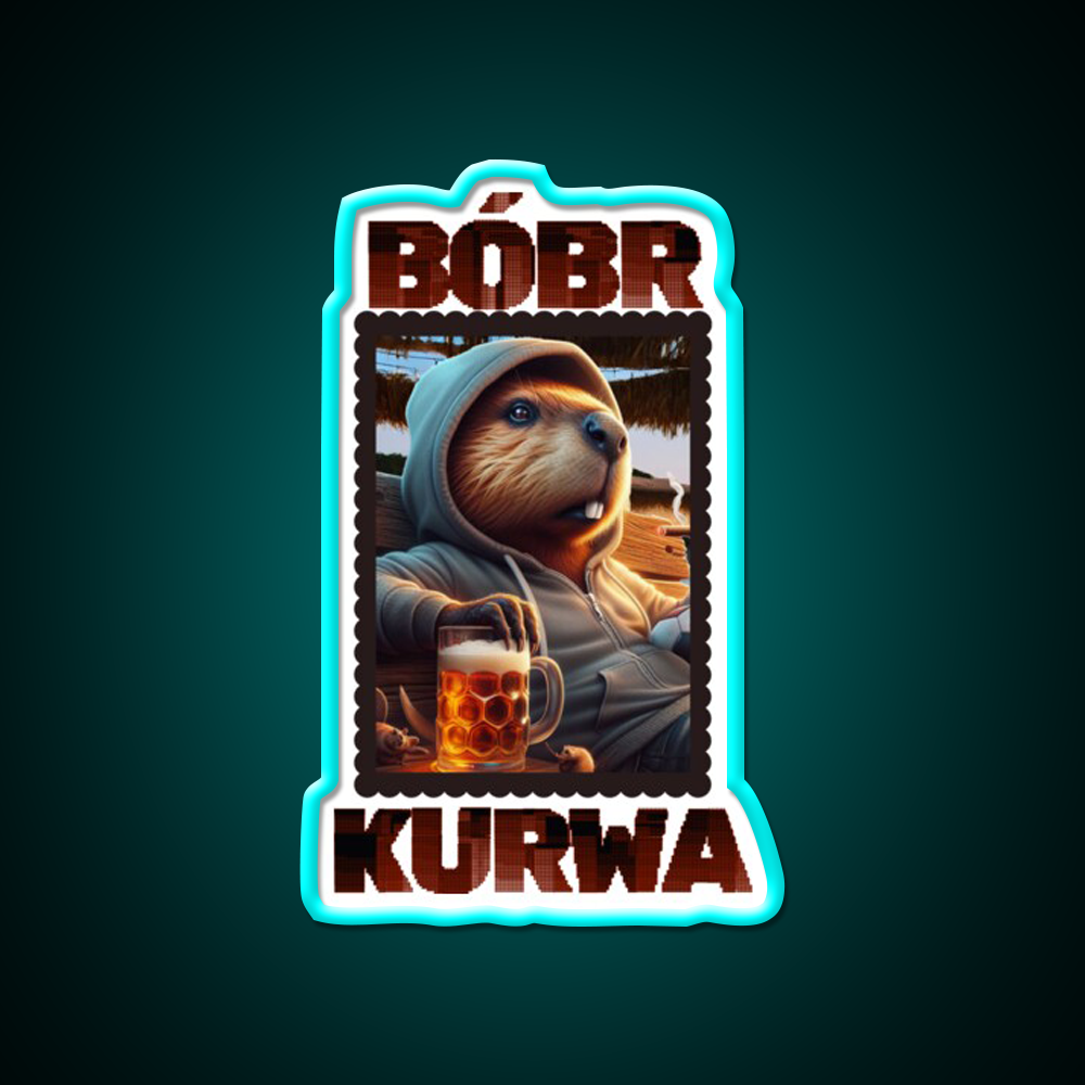 Bobr Kurwa Loves Beer And Football Beer Bar Decor Led Neon Sign Rgb Color - Neon sign mounted on wall in room