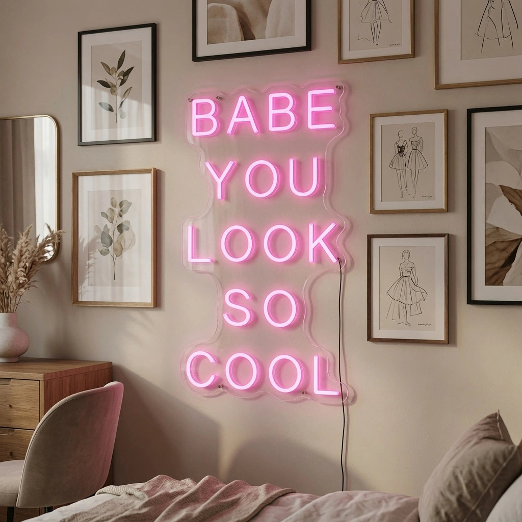 Babe You Look So Cool LED Neon Sign Home Wall Art - 03 Real Lifestyle Scene