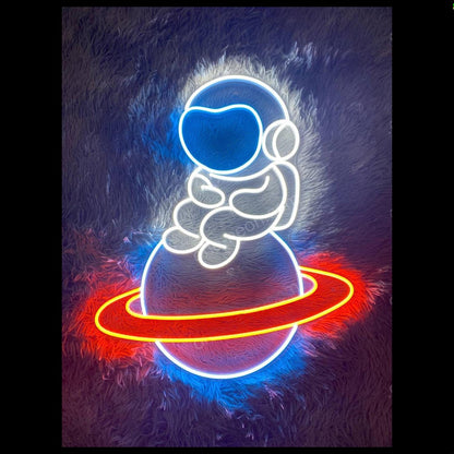 Baby Astronaut On Ringed Planet Led Neon Sign For Space Room | Shineneon