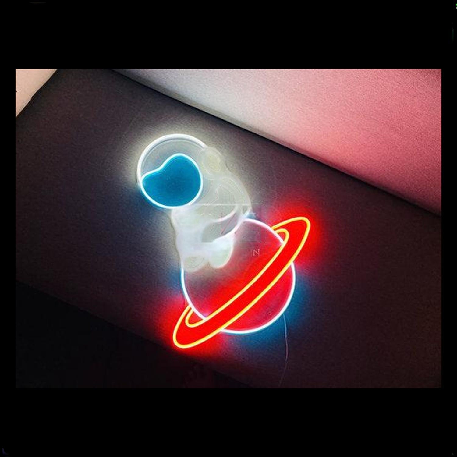 Baby Astronaut On Ringed Planet Led Neon Sign For Space Room | Shineneon