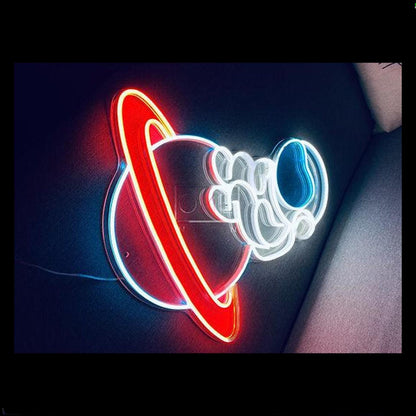 Baby Astronaut On Ringed Planet Led Neon Sign For Space Room | Shineneon