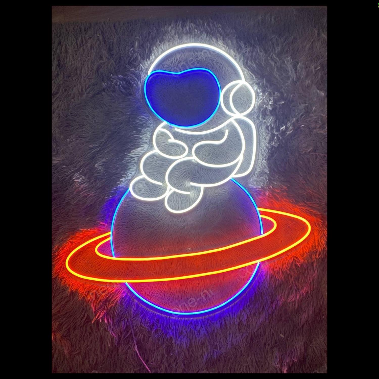 Baby Astronaut On Ringed Planet Led Neon Sign For Space Room | Shineneon