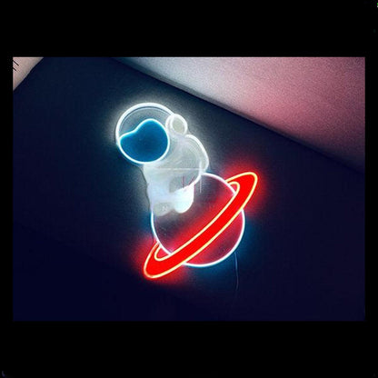 Baby Astronaut On Ringed Planet Led Neon Sign For Space Room | Shineneon
