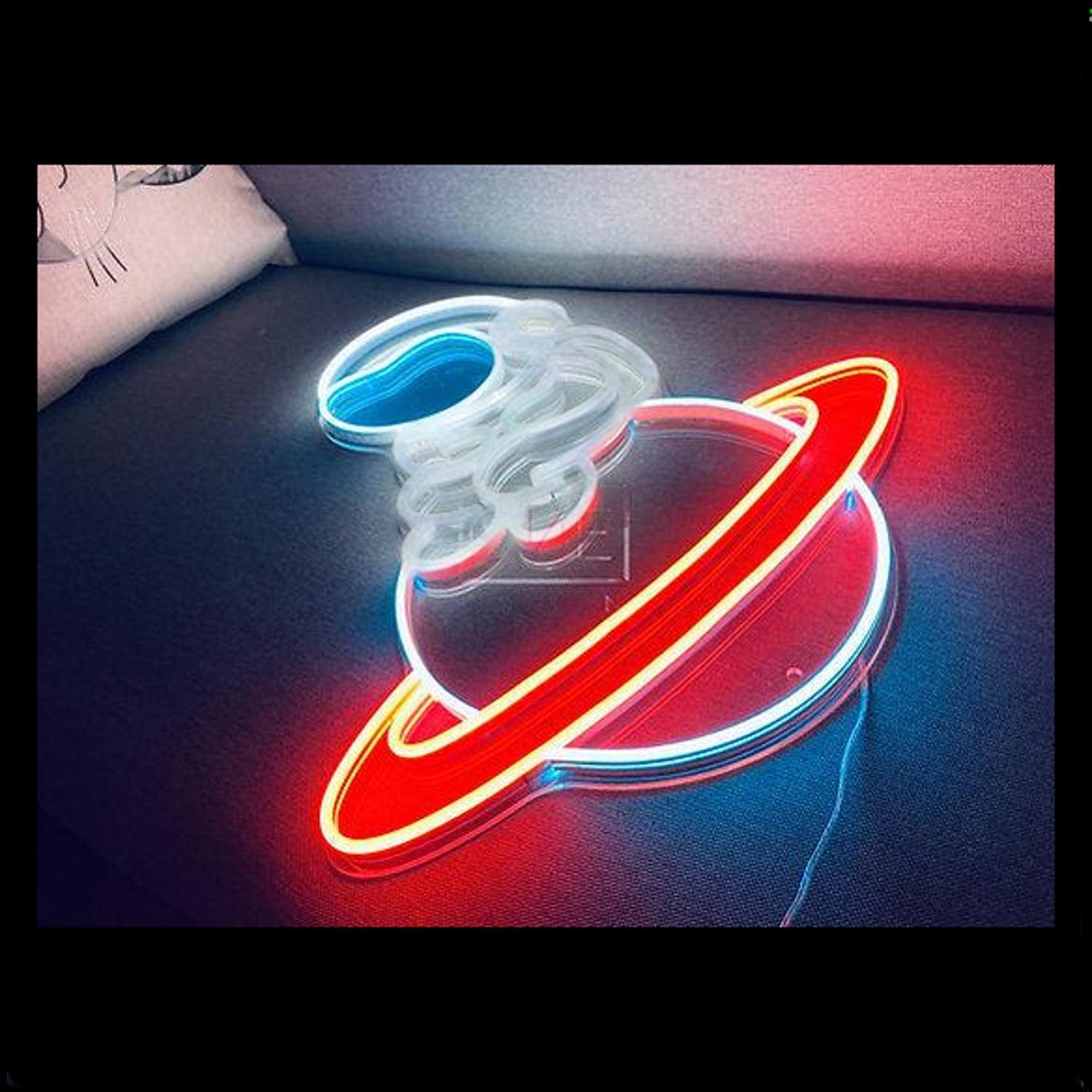 Baby Astronaut On Ringed Planet Led Neon Sign For Space Room | Shineneon