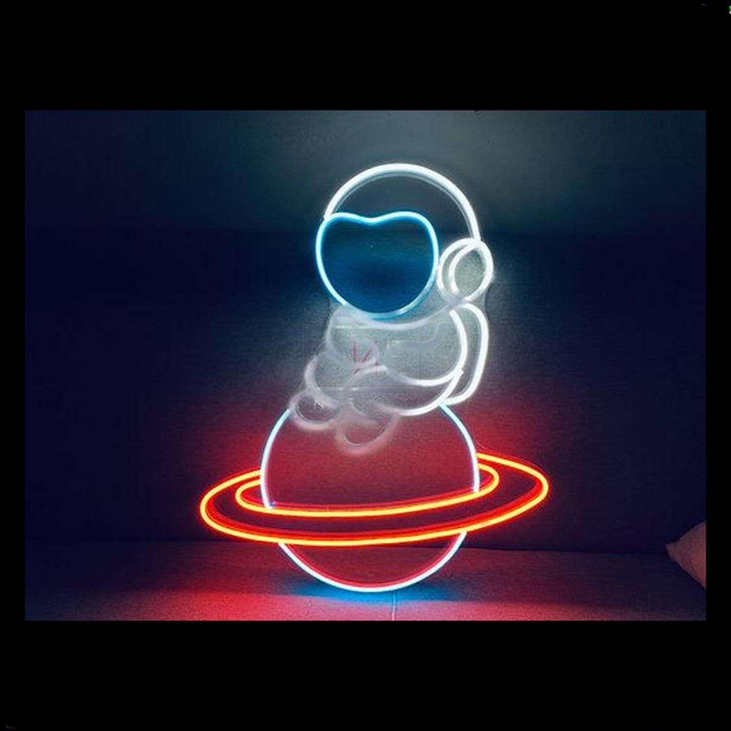 Baby Astronaut On Ringed Planet Led Neon Sign For Space Room | Shineneon