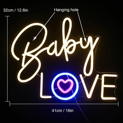 Baby Love Heart Blue Pink White Led Neon Sign For Nursery Romantic Decor | Shineneon