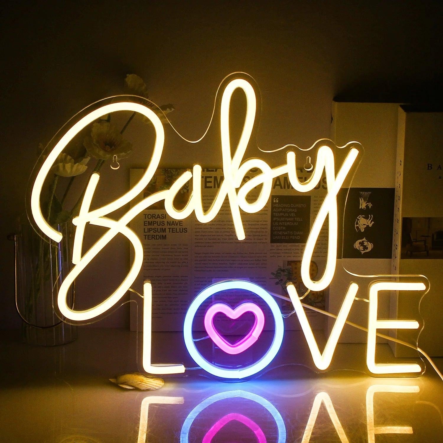 Baby Love Heart Blue Pink White Led Neon Sign For Nursery Romantic Decor | Shineneon