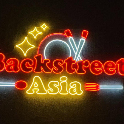 Backstreet Asia Retro Red-Yellow Led Neon Sign With Star And Chopsticks For Decor | Shineneon