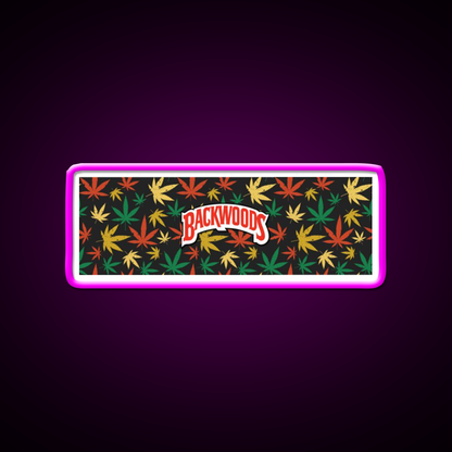 Backwoods Hemp Inspired Green Leaf Led Neon Sign Rgb Color - Neon sign mounted on wall in room