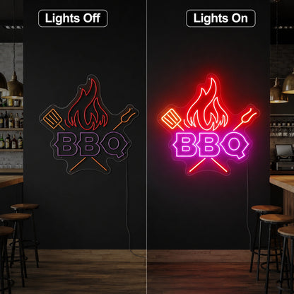 Backyard BBQ Neon Sign LED Neon Sign day and night comparison