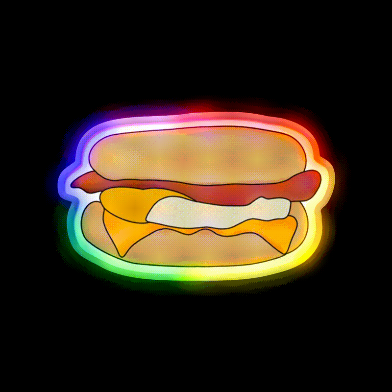 Bacon And Egg Breakfast Muffin Snack Food Led Neon Sign Rgb Color - LED neon sign close-up detail