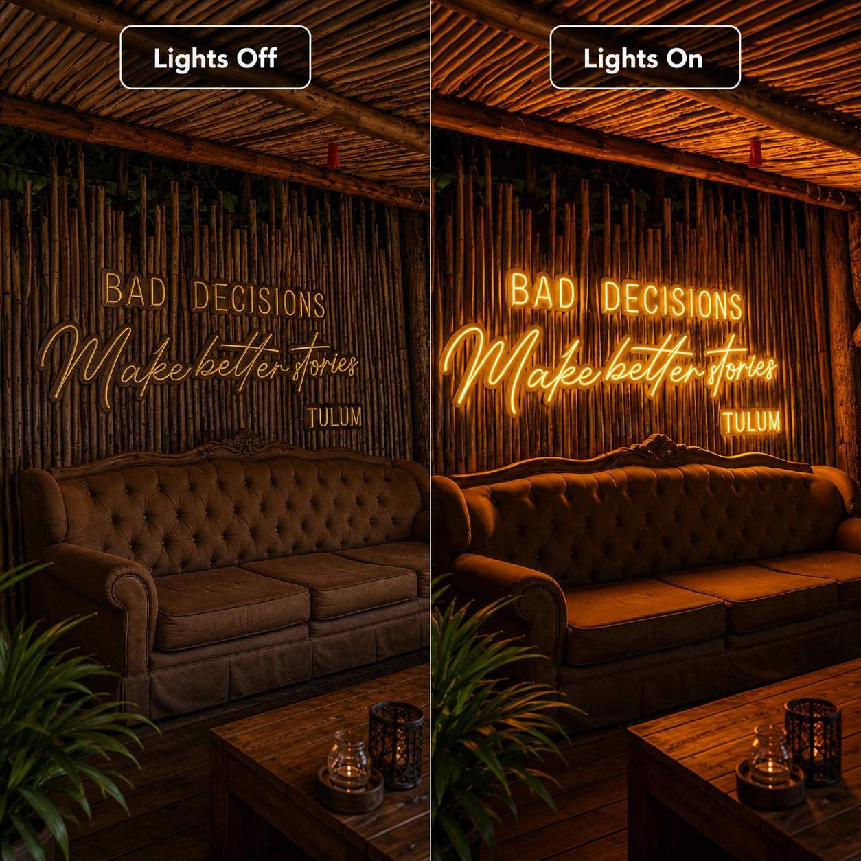 Bad Decisions Make Better Stories LED Neon Sign Bedroom Decor - 06 Day Night Comparison