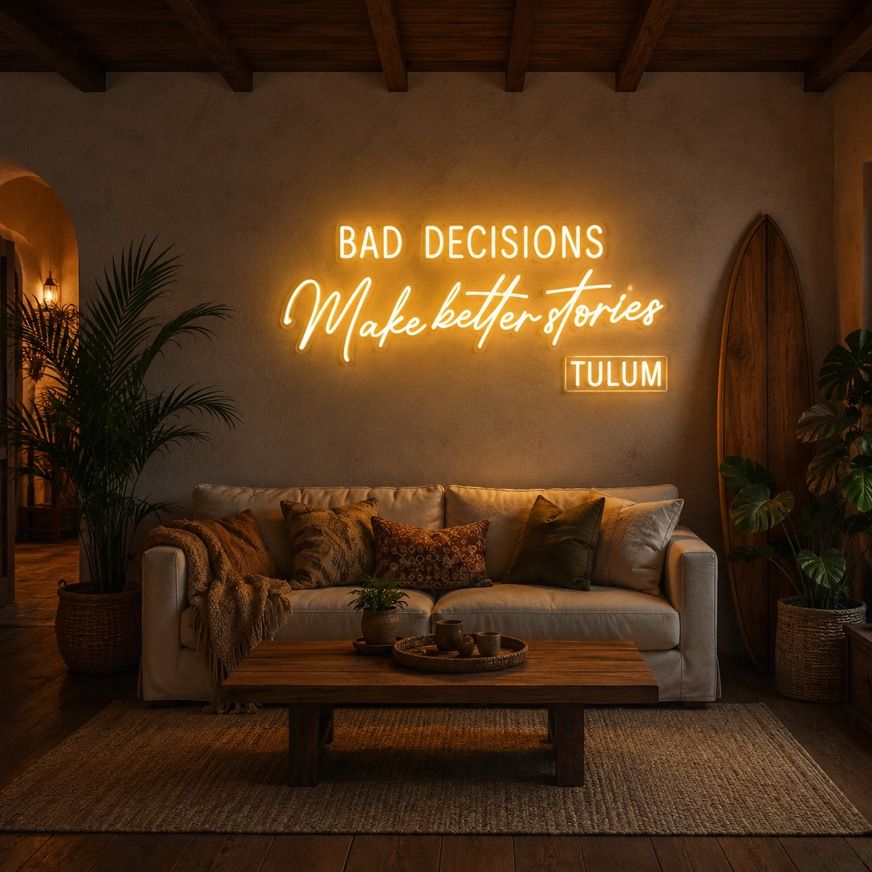 Bad Decisions Make Better Stories LED Neon Sign Home Art - 03 Real Lifestyle Scene