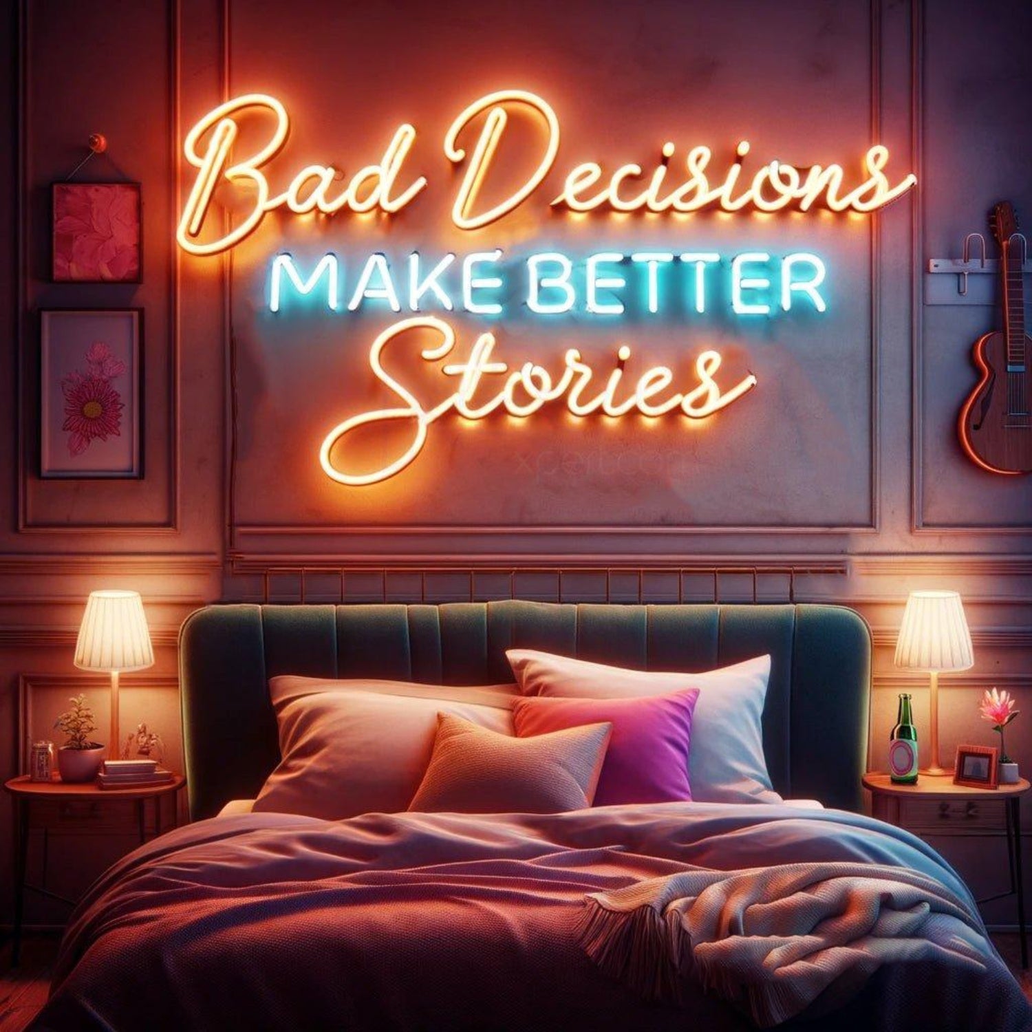 Bad Decisions Make Better Stories Orange-Blue Led Neon Sign For Bedroom Decor | Shineneon