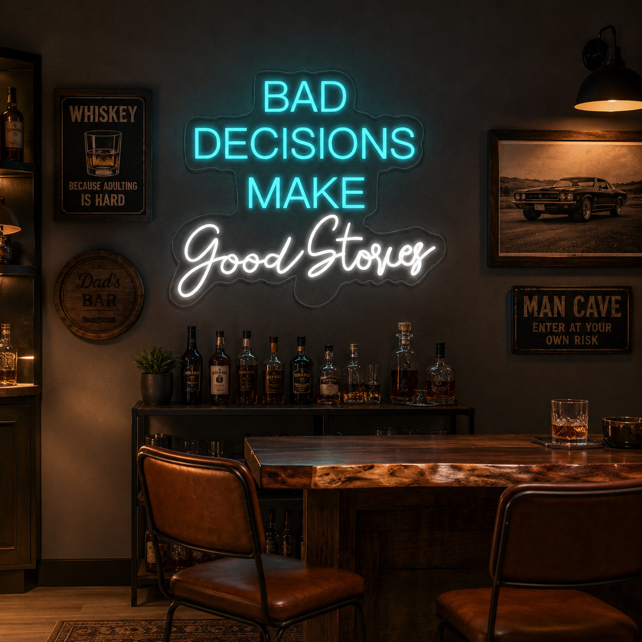 Bad Decisions Make Good Stories LED Neon Sign - 03 Real Lifestyle Scene