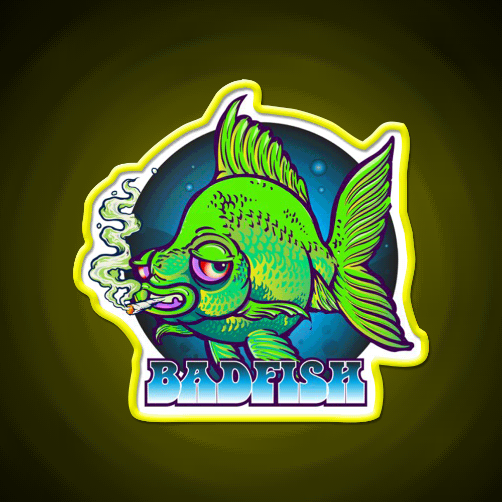 Bad Fish Hemp Inspired Green Leaf Led Neon Sign Rgb Color - Custom LED neon sign front view