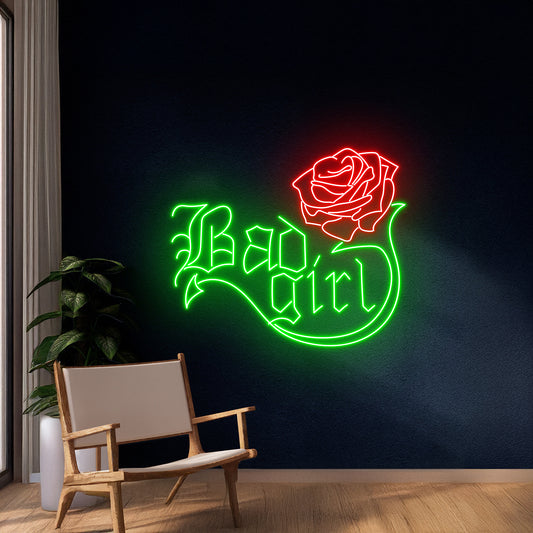 Bad Girl Rose Flower Led Sign