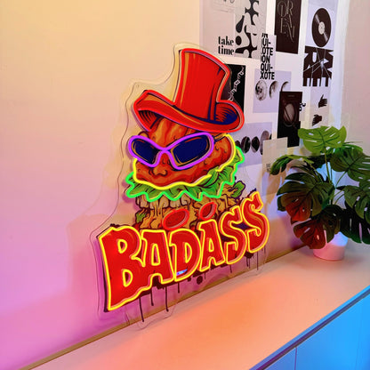 Badass Big Hamburger Hat Acrylic Led Neon Sign | Shineneon