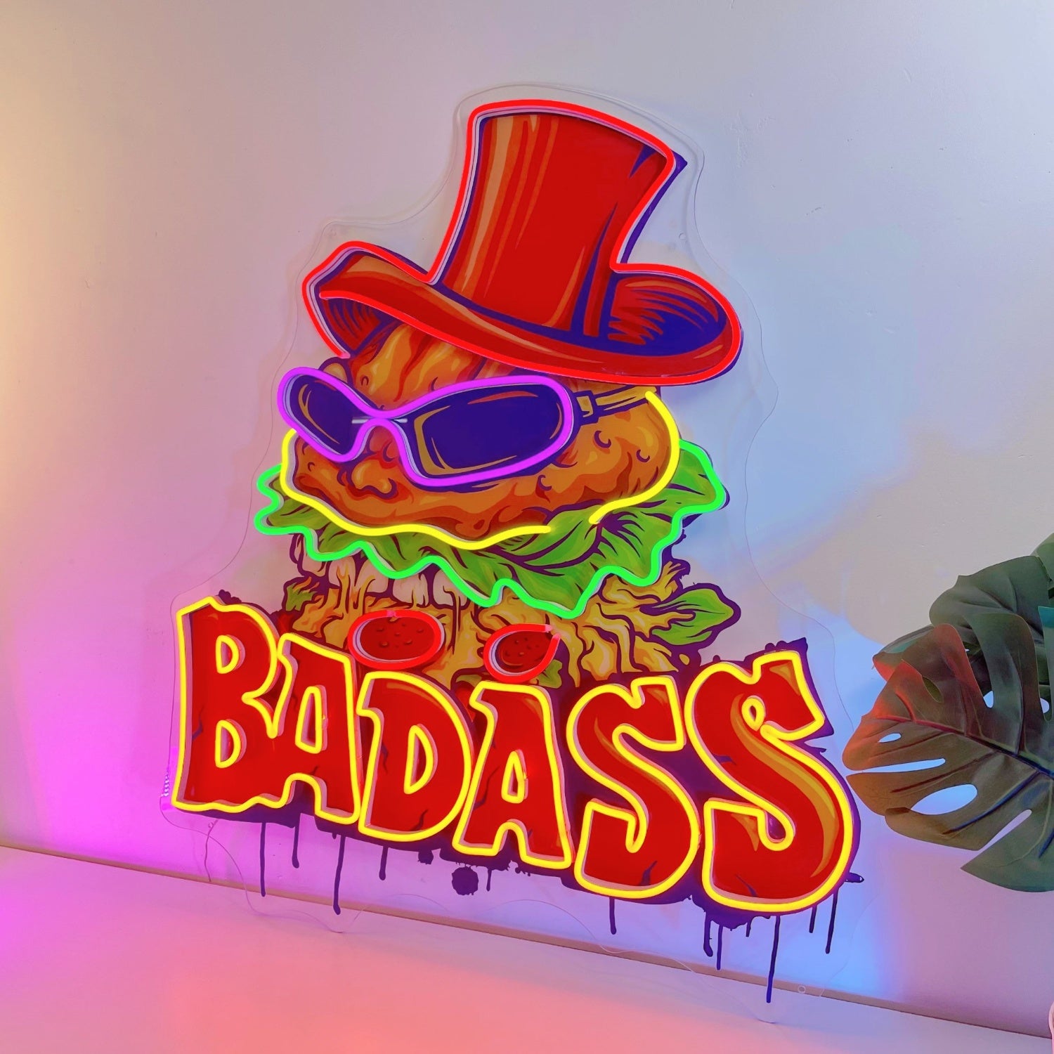 Badass Big Hamburger Hat Acrylic Led Neon Sign | Shineneon