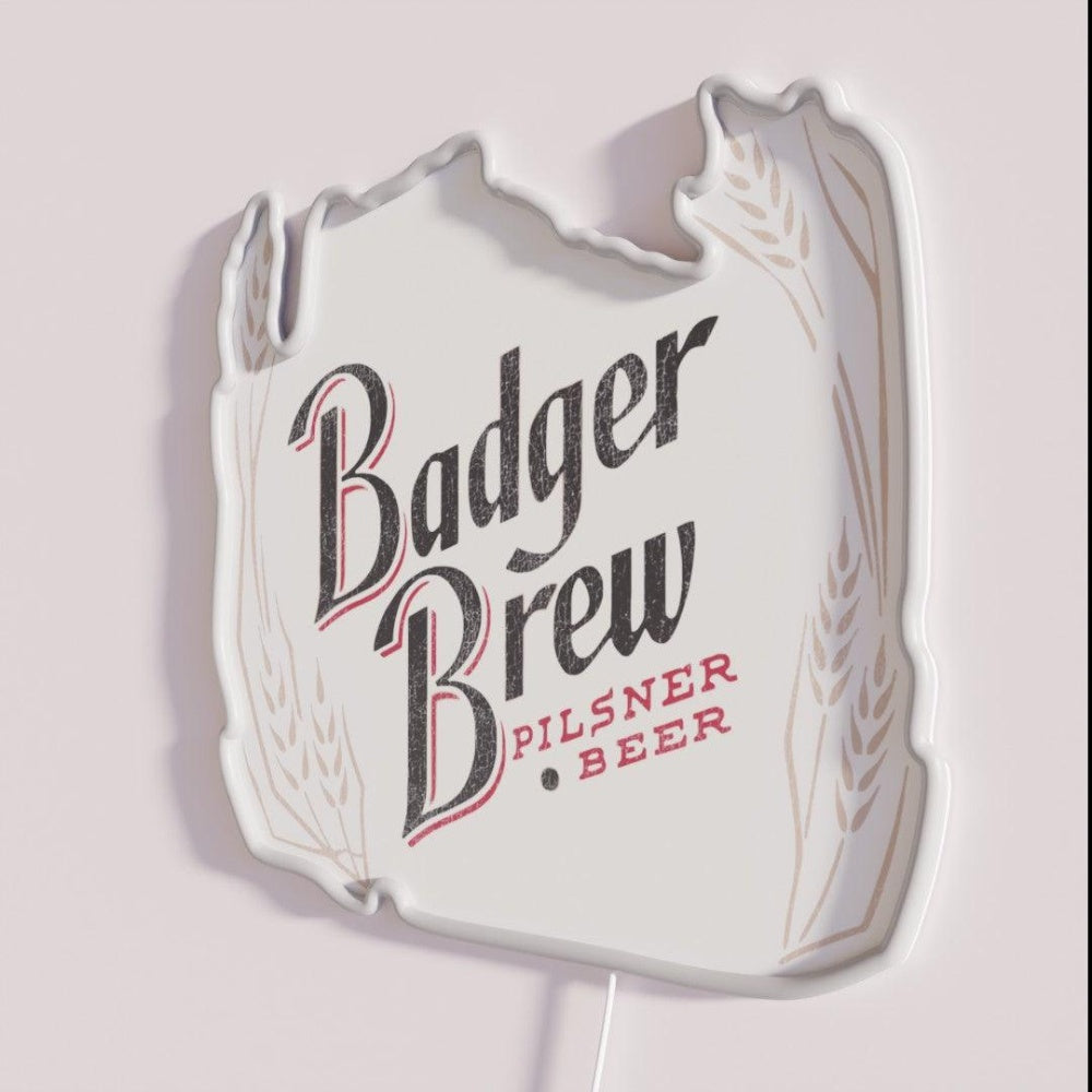 Badger Brew Retro Defunct Wisconsin Rgb Led Neon Sign - Neon sign mounted on wall in room