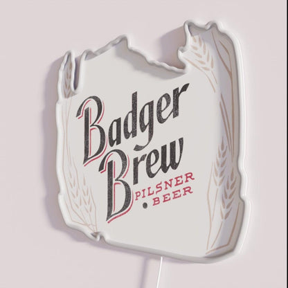 Badger Brew Retro Defunct Wisconsin Rgb Led Neon Sign - Neon sign mounted on wall in room