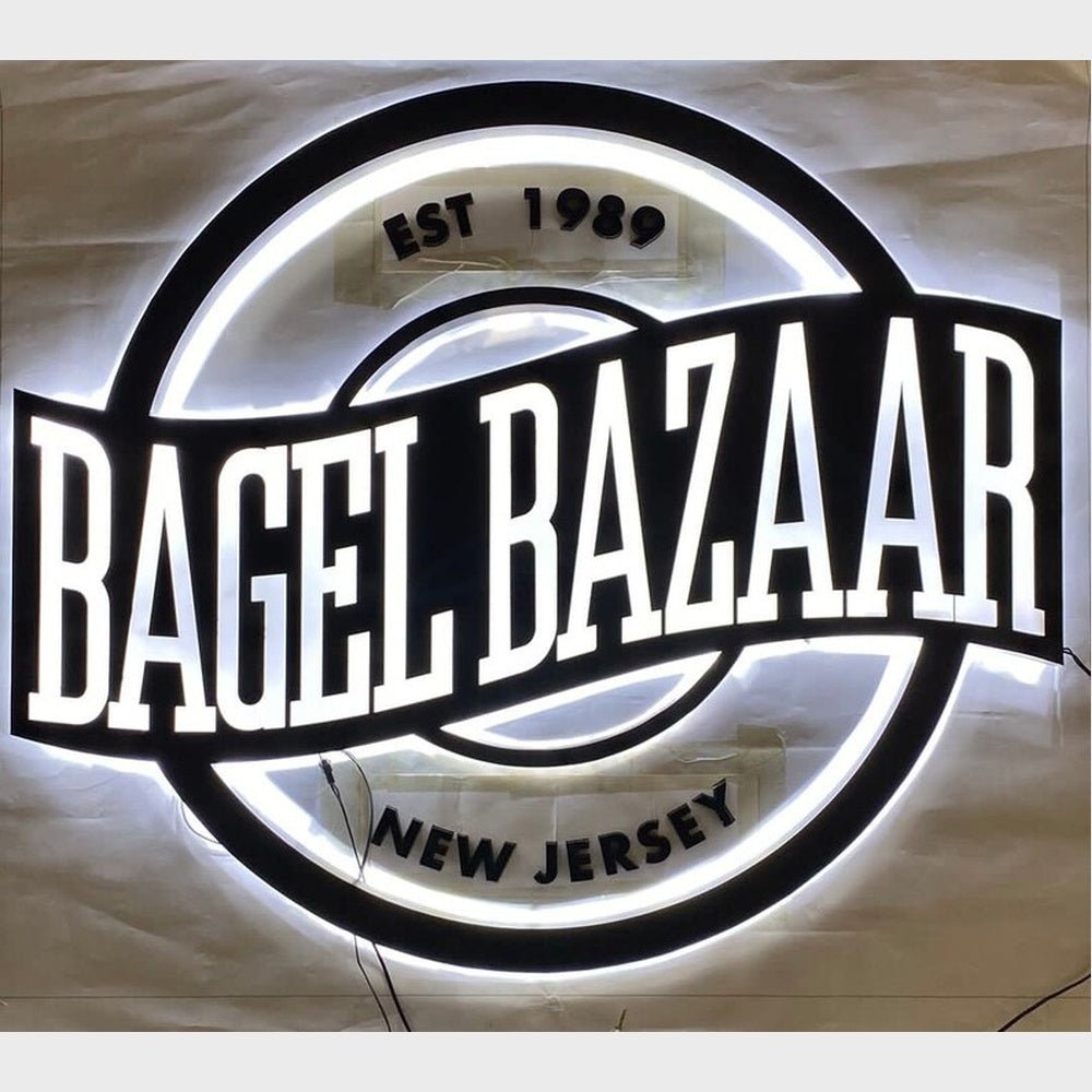 Bagel Bazaar With Logo 3D Frontlit And Backlit Channel Letter Led Light Sign - Shineneon