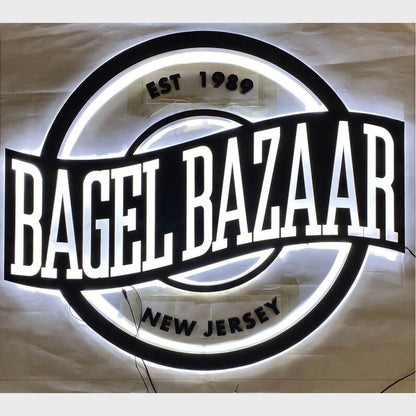 Bagel Bazaar With Logo 3D Frontlit And Backlit Channel Letter Led Light Sign - Shineneon