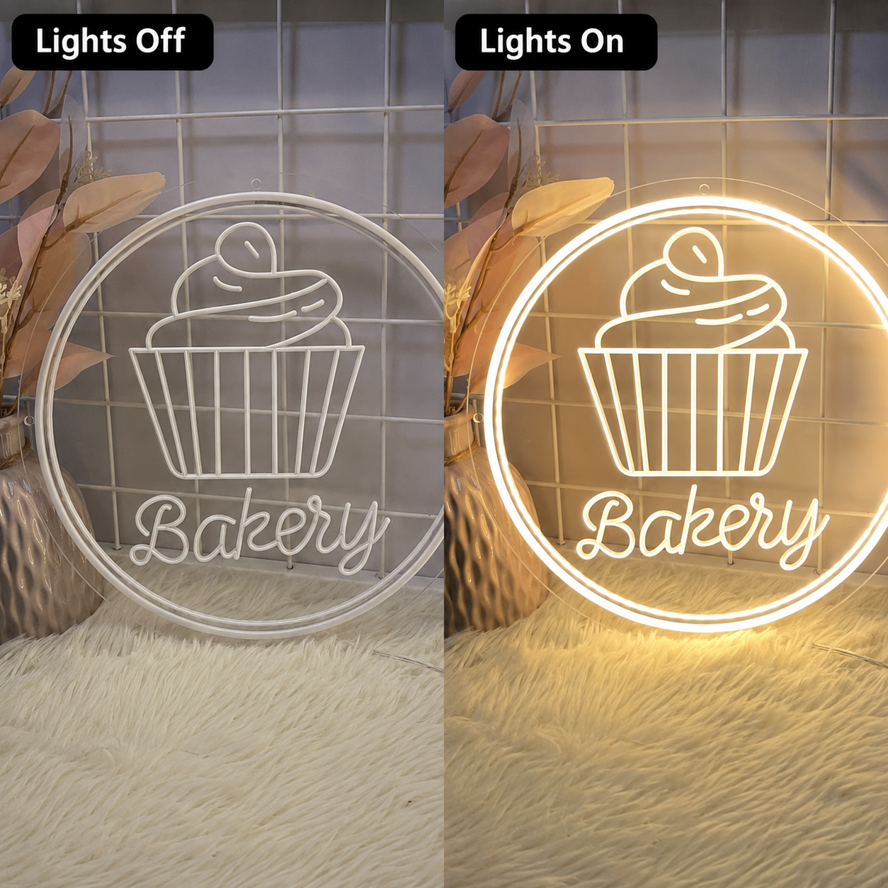 Bakery LED Neon Sign Bedroom Decor - 06 Day Night Comparison