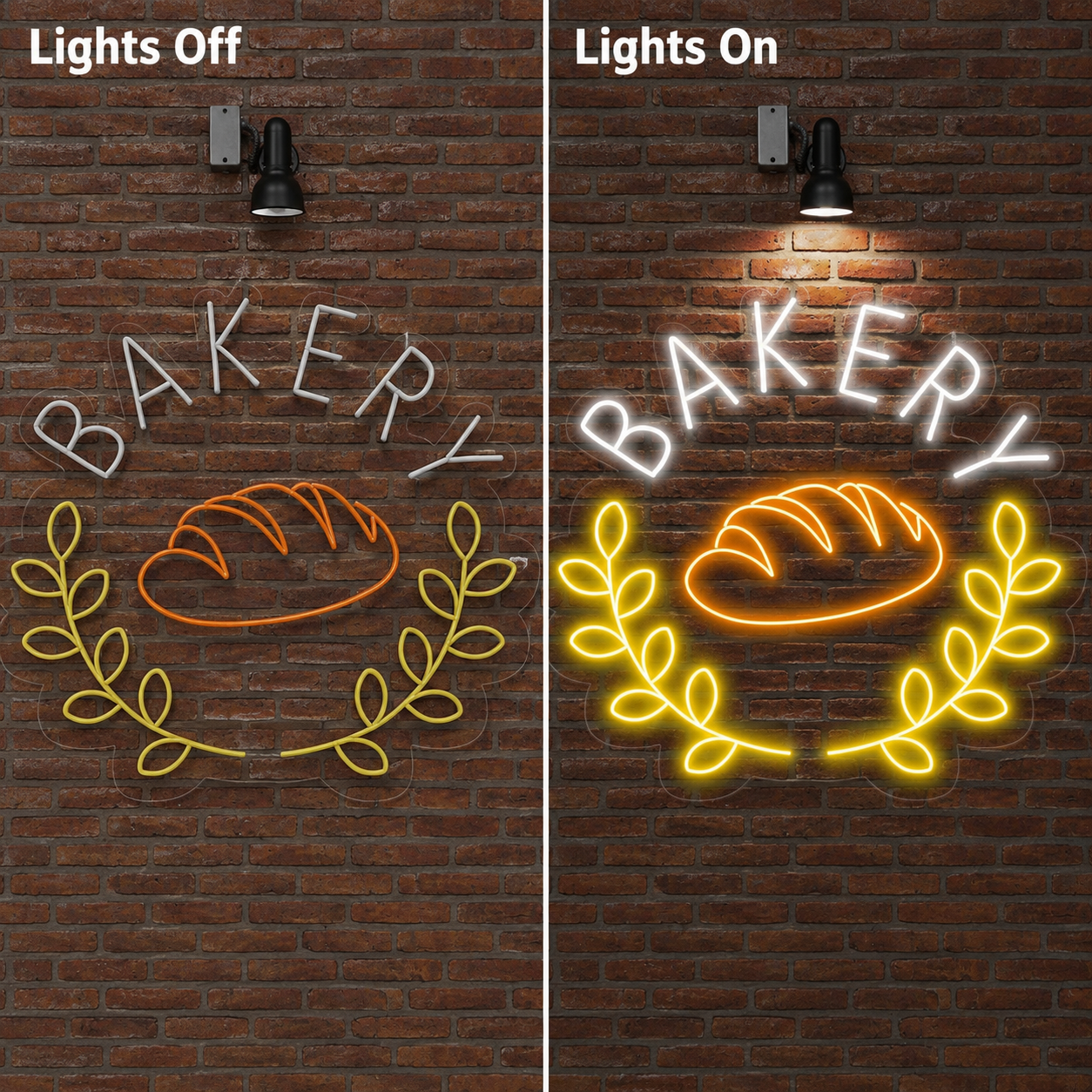 Bakery LED Neon Sign Home Wall Art - 06 Day Night Comparison