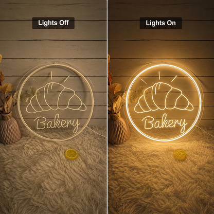 Bakery LED Neon Sign Wall Art - 06 Day Night Comparison