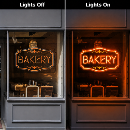 Bakery LED Neon Sign Wall Neon Sign - 06 Day Night Comparison