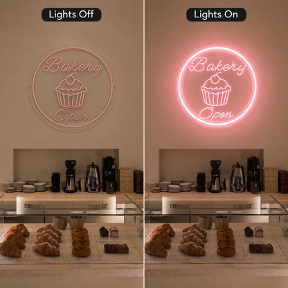 Bakery Open LED Neon Sign - 06 Day Night Comparison