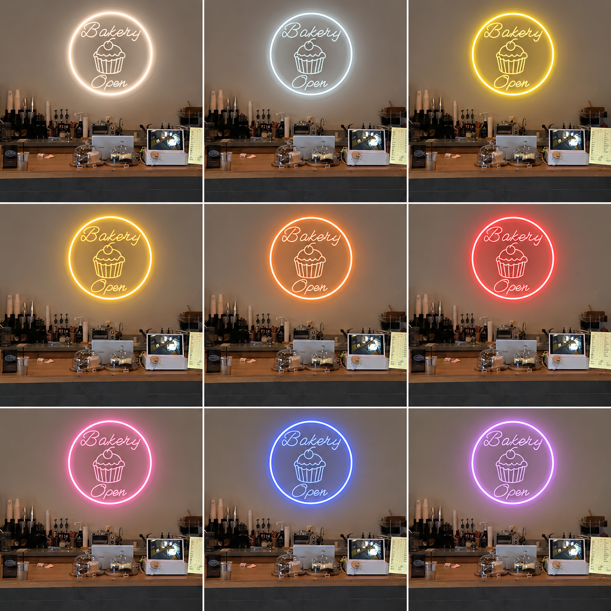 Bakery Open LED Neon Sign Wall Neon Sign - 05 Color Grid