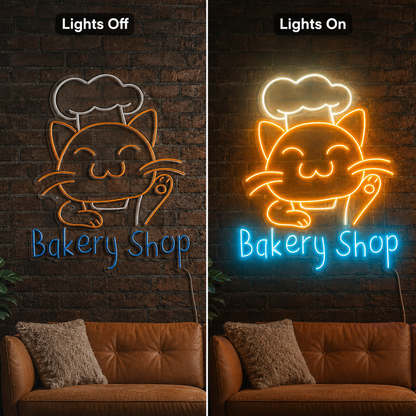 Bakery Shop LED Neon Sign - 06 Day Night Comparison