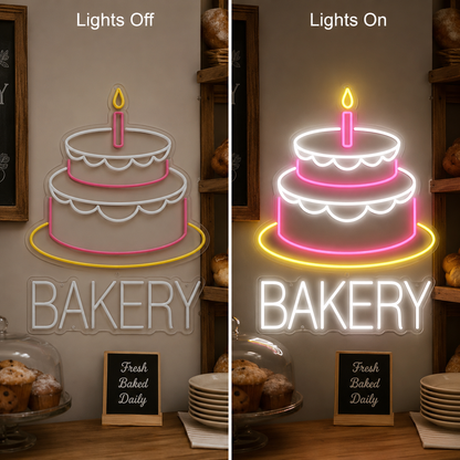 Bakery Wall Decor LED Neon Sign - 06 Day Night Comparison