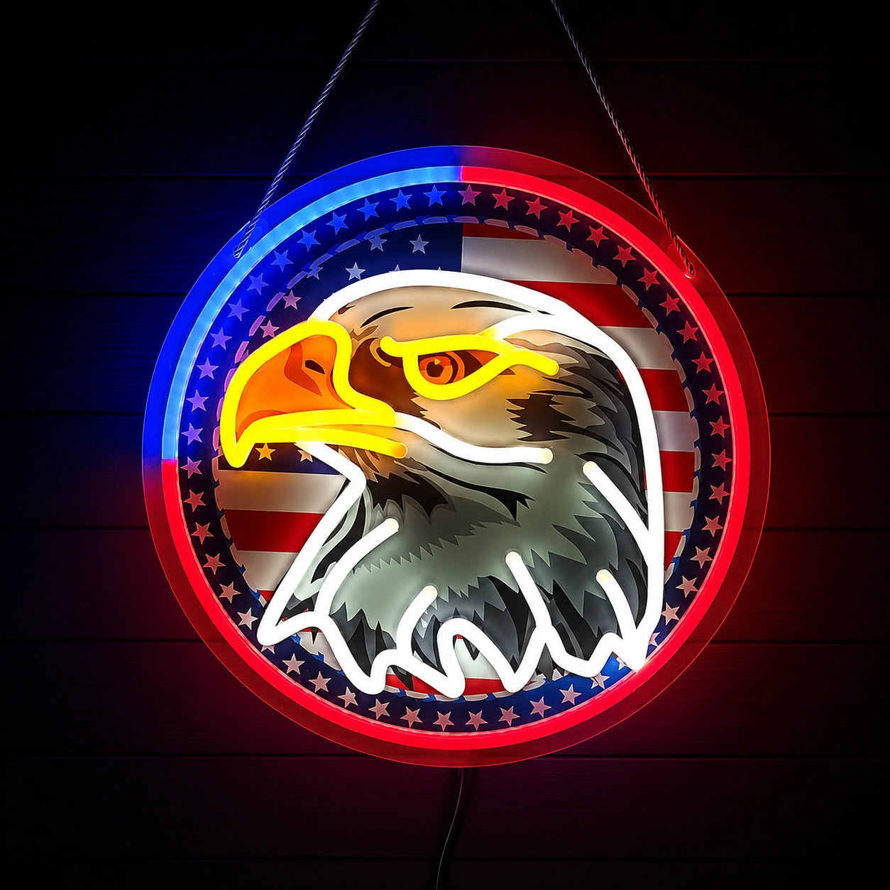 Bald Eagle With American Flag Circle LED Neon Sign high-converting product image