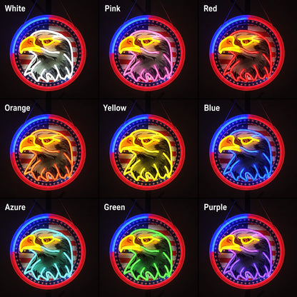 Bald Eagle With American Flag Circle LED Neon Sign day and night comparison