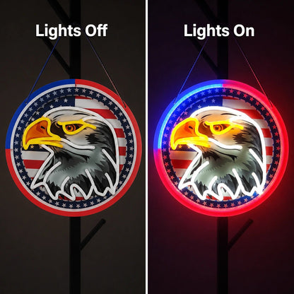 Bald Eagle With American Flag Circle LED Neon Sign - Shineneon