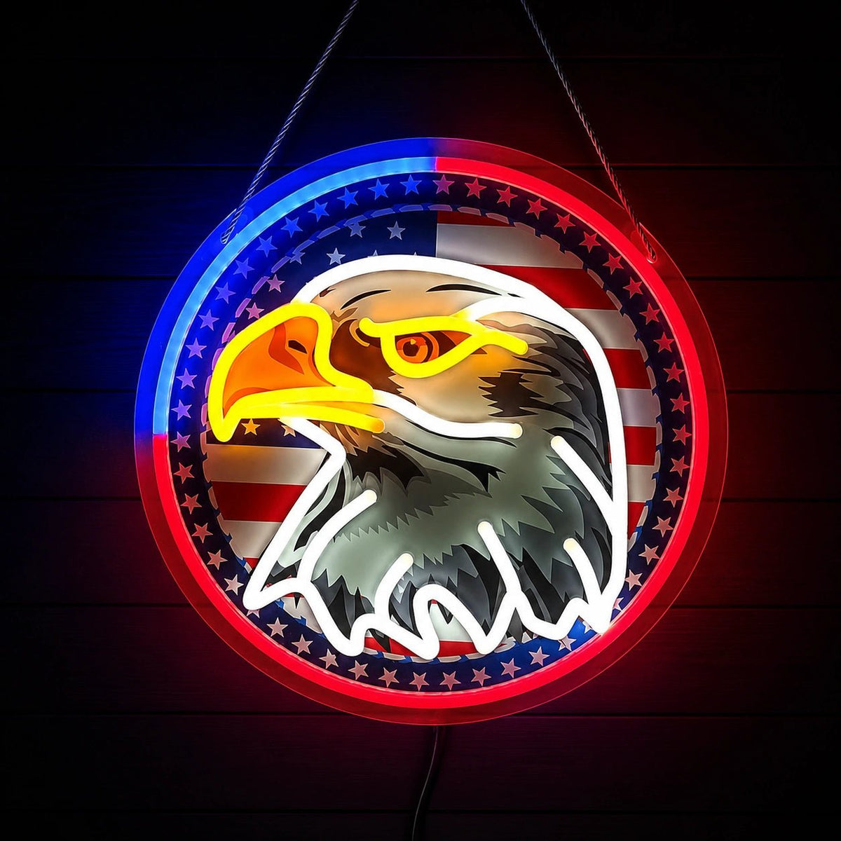 Bald Eagle With American Flag Circle LED Neon Sign - Shineneon