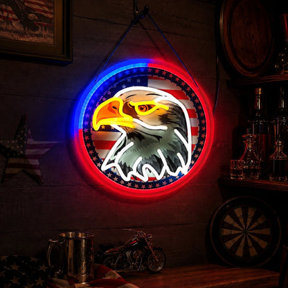 Bald Eagle With American Flag Circle LED Neon Sign - Shineneon