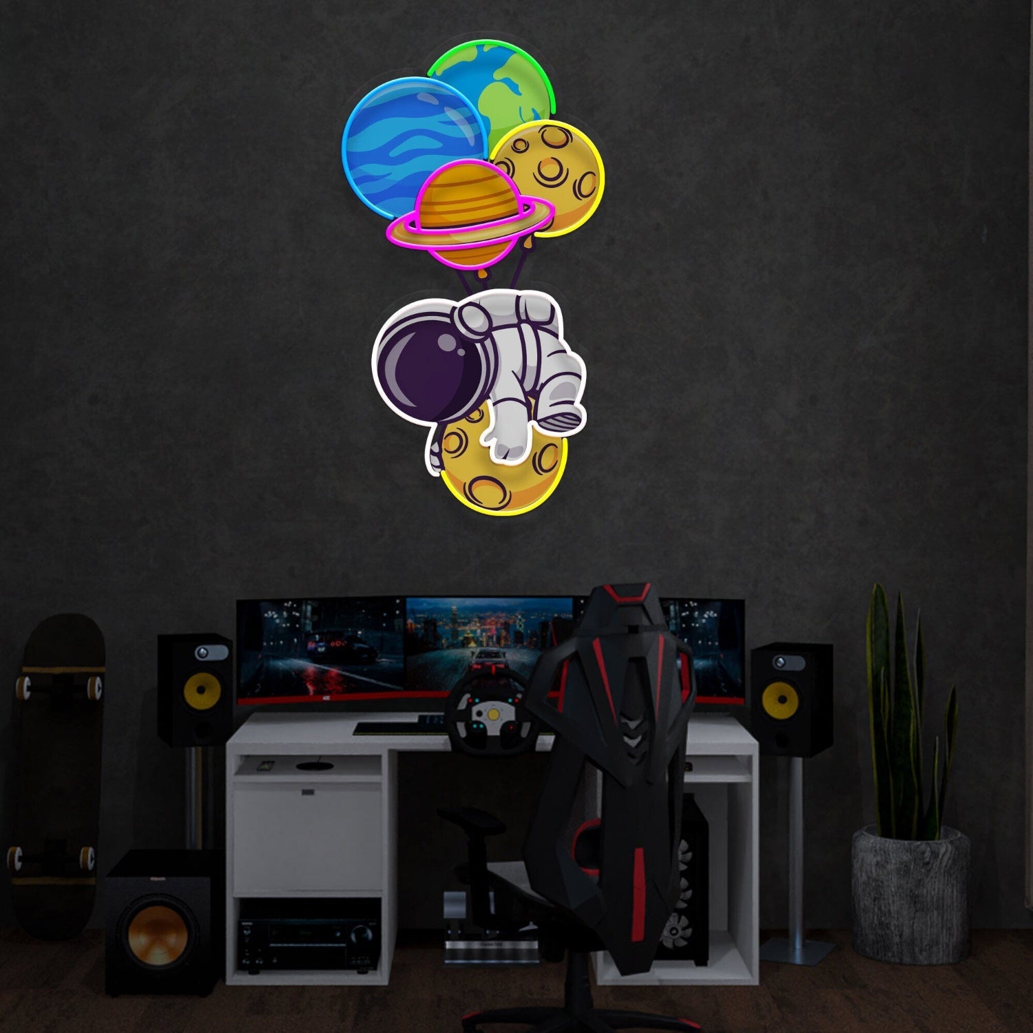 Balloon Astronaut Wall Decor Led Uv Neon Light For Home - Shineneon