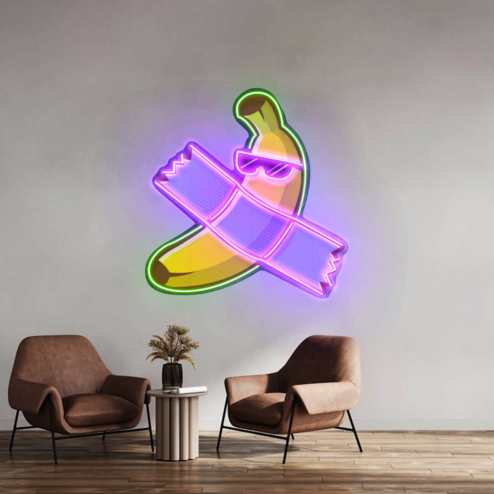 Banana Chilling Custom Led Signs Artwork For Sale - Neon sign mounted on wall in room