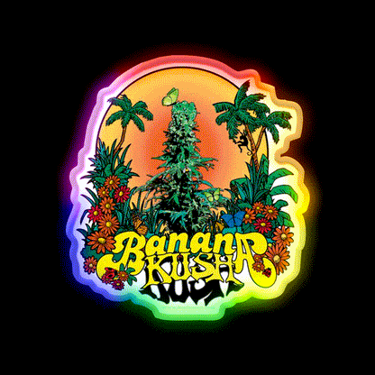 Banana Kush Strain Art Hemp Inspired Green Leaf Led Neon Sign Rgb Color - LED neon sign close-up detail