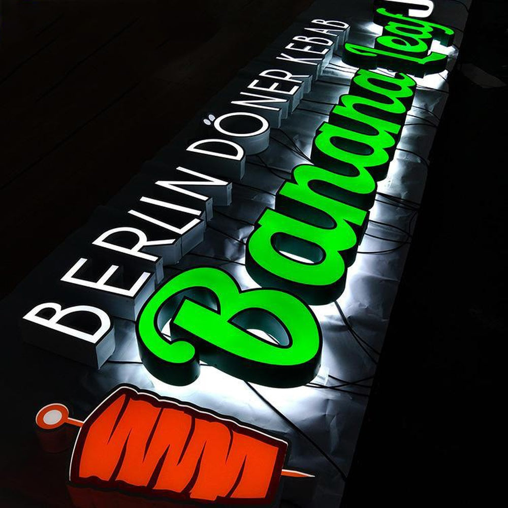 Banana Leaf 3D Front And Back Lit Letters Metal Led Sign