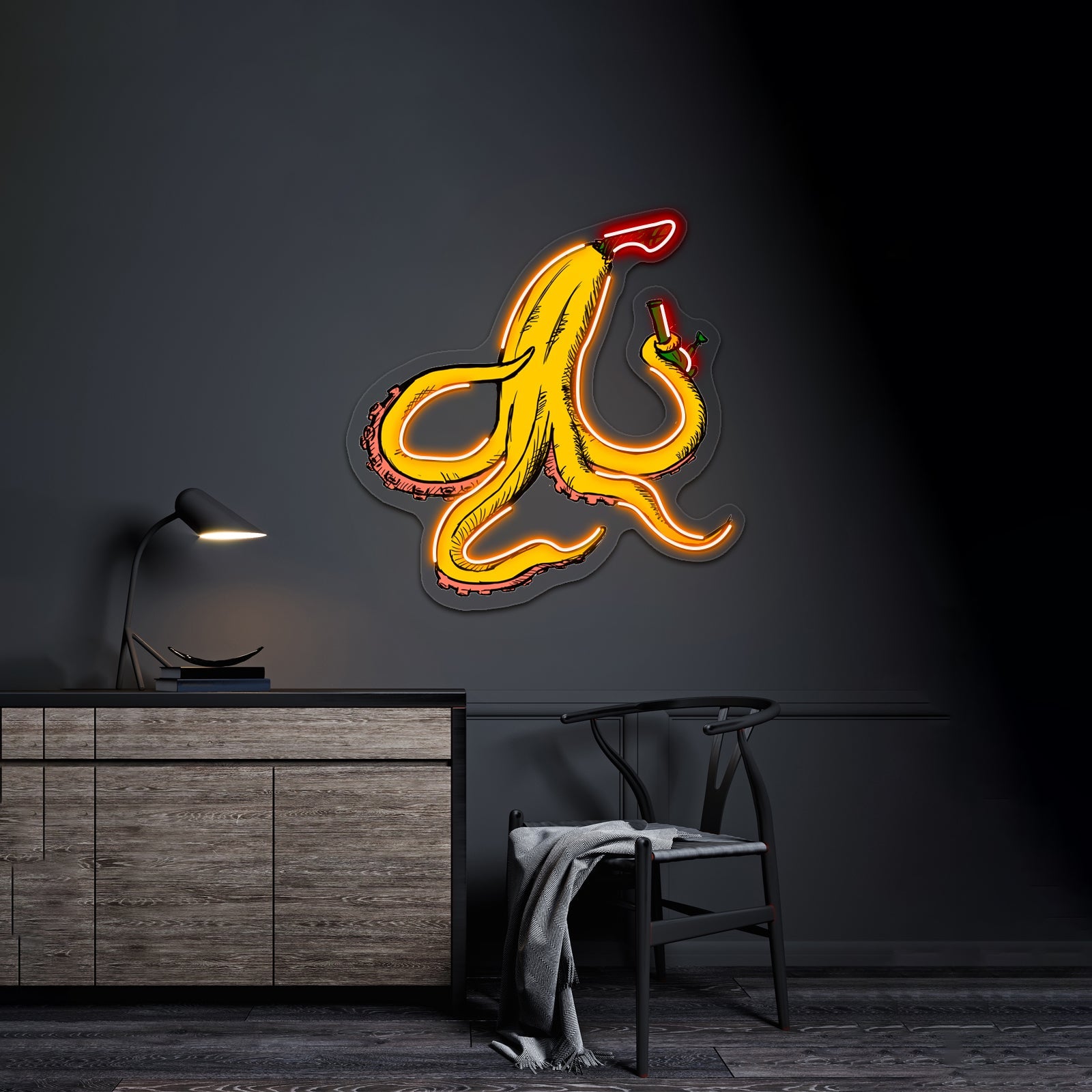 Banana Octopus With Bong Artwork Led Neon Sign - Shineneon