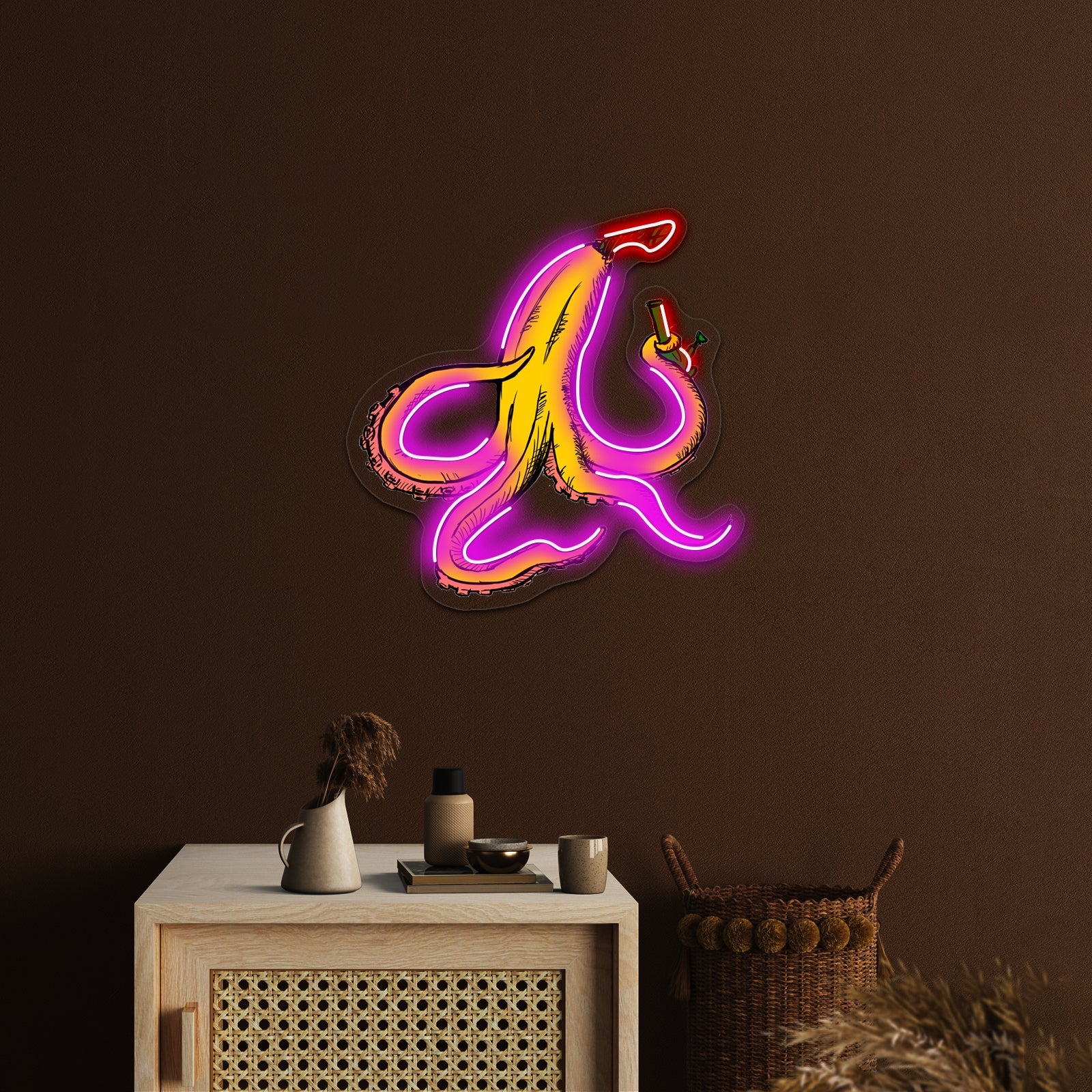 Banana Octopus With Bong Artwork Led Neon Sign - Shineneon