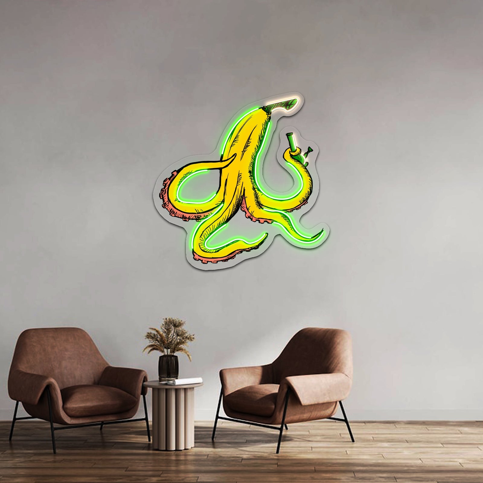 Banana Octopus With Bong Artwork Led Neon Sign - Shineneon