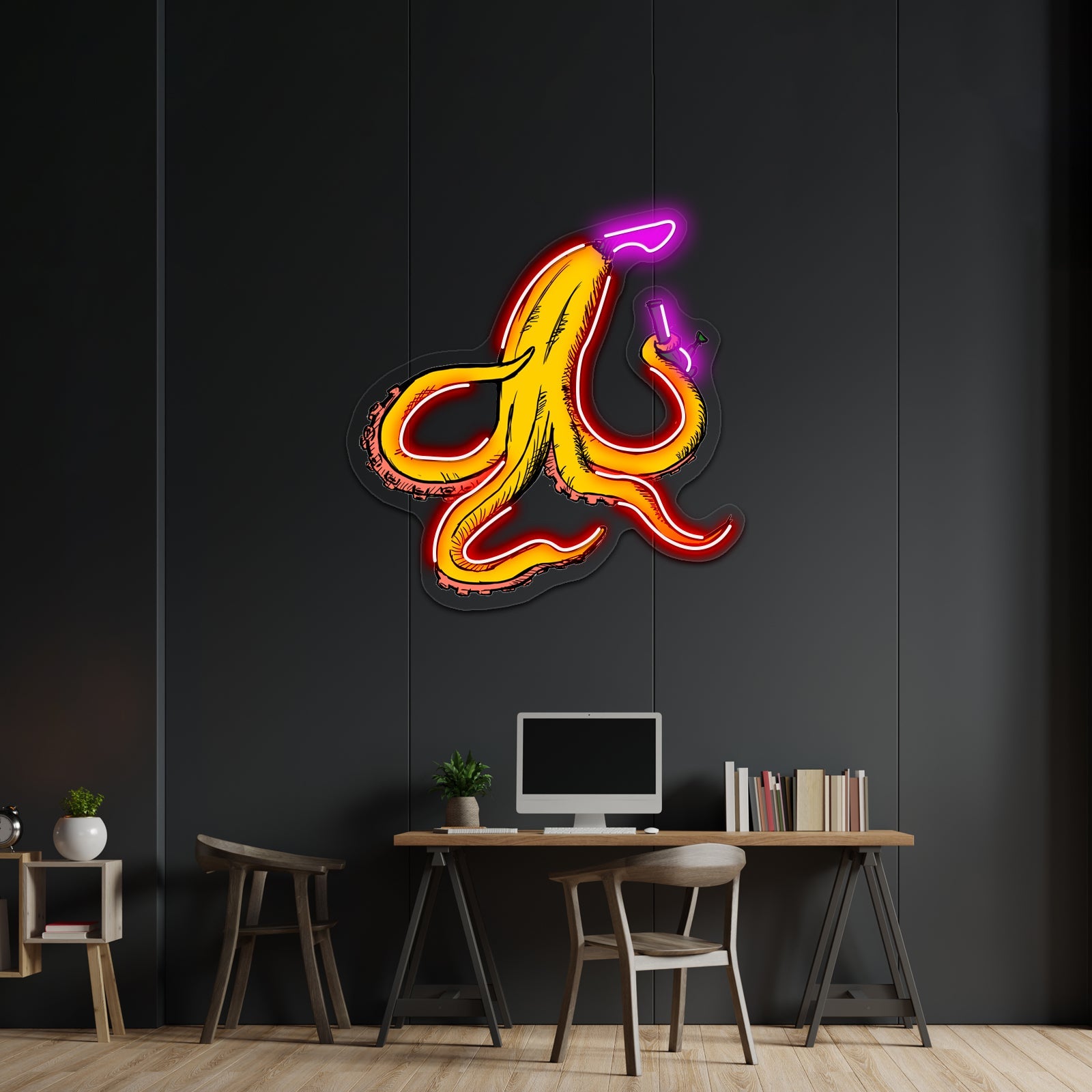 Banana Octopus With Bong Artwork Led Neon Sign - Shineneon
