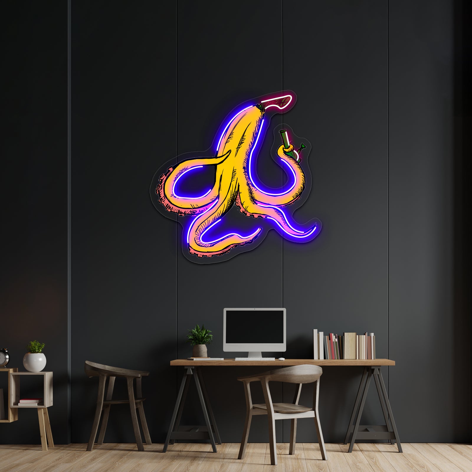 Banana Octopus With Bong Artwork Led Neon Sign