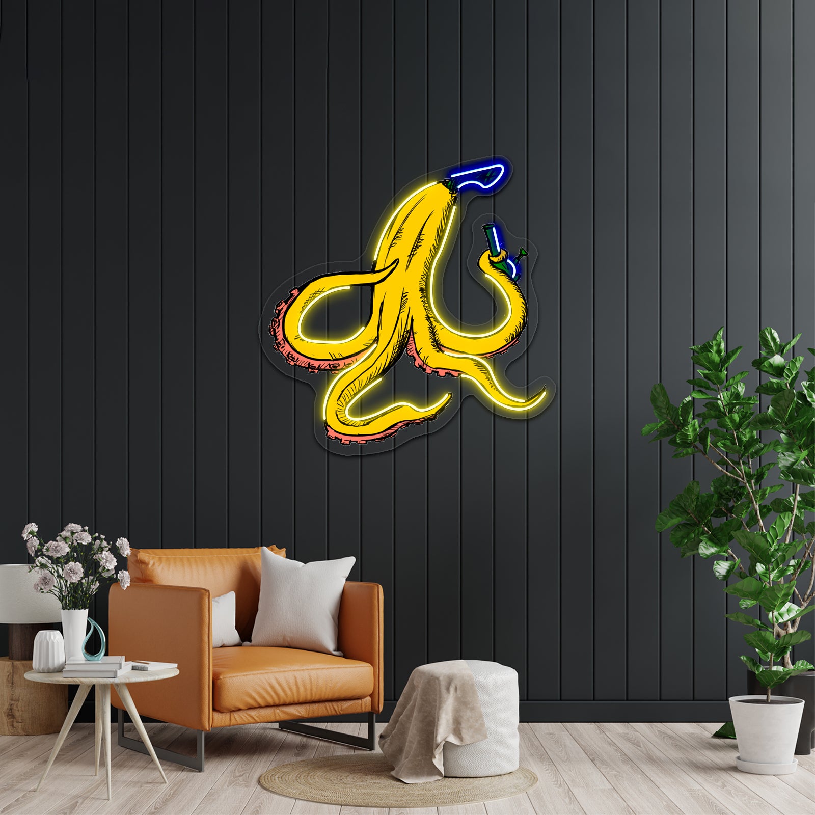 Banana Octopus With Bong Artwork Led Neon Sign